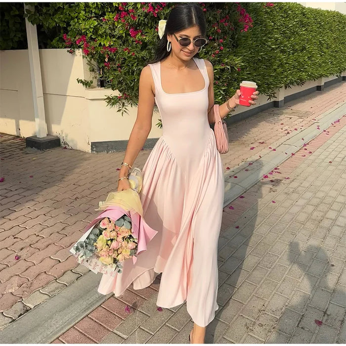 Camisole Dress – Pleated A-Line Elegance with Square Neck