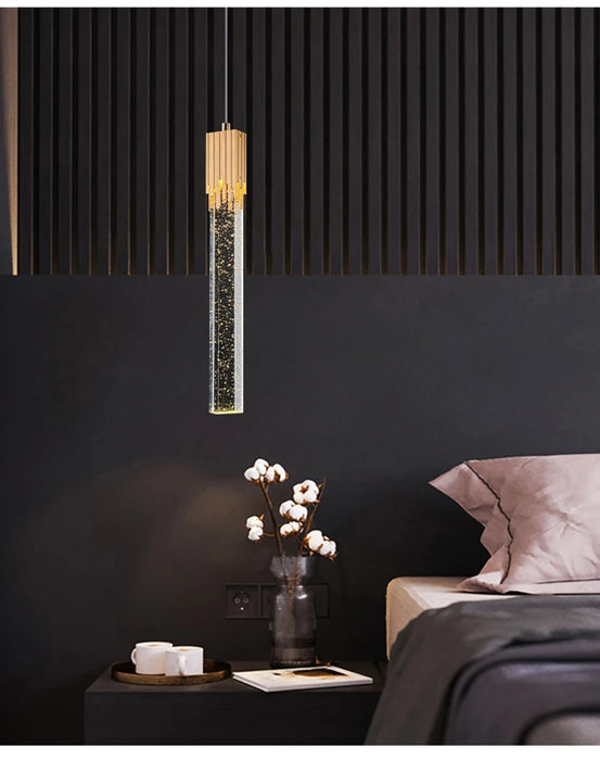 Modern Black & Gold LED Pendant Light – Crystal Rod Design for Ambient Lighting - Samanta Factory