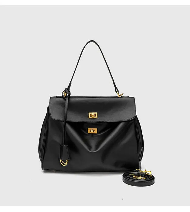 Microfiber Leather Shoulder Bag – Large Square with Lock SF