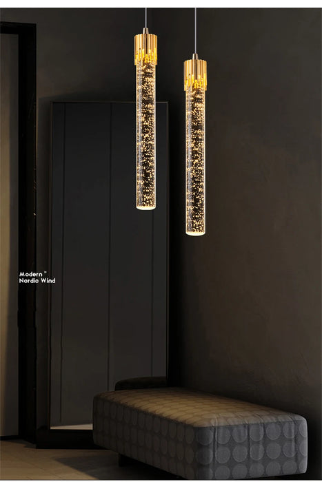 Modern Black & Gold LED Pendant Light – Crystal Rod Design for Ambient Lighting - Samanta Factory
