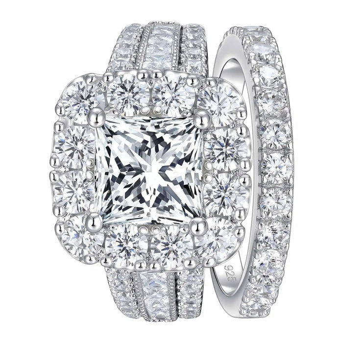 Bridal Ring Set – 7.5mm Princess Cut Cubic Zirconia SF
