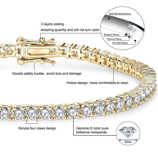  Luxury Moissanite Tennis Bracelet in 925 Sterling Silver with GRA Certificate – Unisex Jewelry Gift

