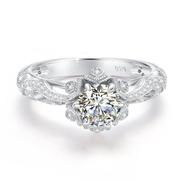 925 Sterling Silver Moissanite Ring – 1ct Skeleton Design with Zircon Accents