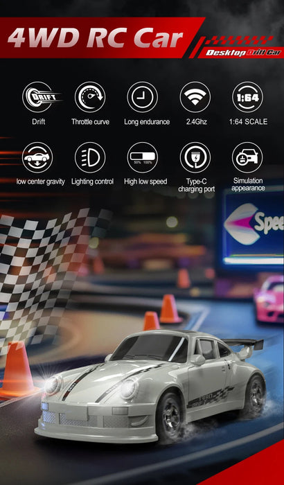 1/64 Mini RC Car – 2.4G 4WD High Speed Drift Remote Control GTR Racing Model SF