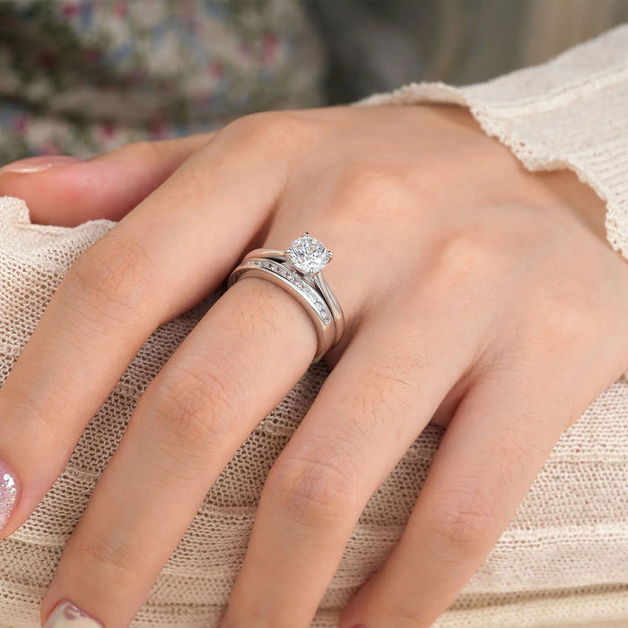 Bridal Ring Set – 1ct Round Cut Zircon in 925 Sterling Silver