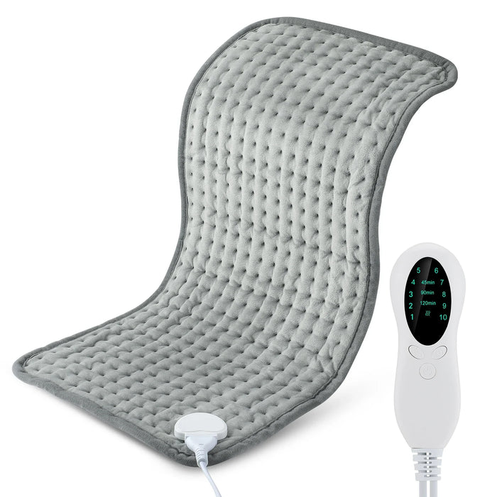 Electric heating pad with soft velvet cover, adjustable temperature settings, and waterproof design for back, abdomen, and leg relief.

