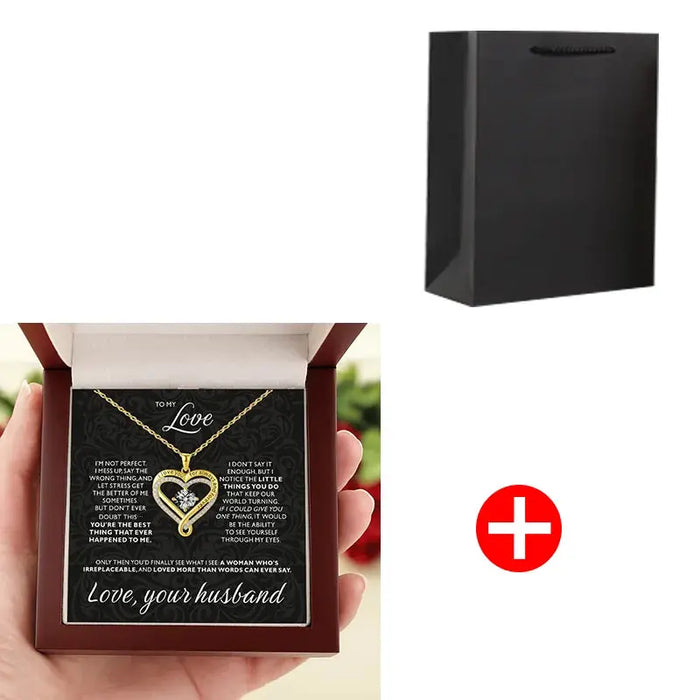 Double Layer Heart Necklace – Romantic Gift with Wooden Box SF