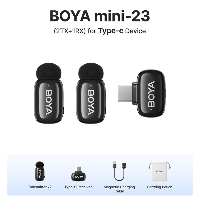 BOYA Mini Wireless Microphone – 2.4GHz Lavalier Mic with Charging Case for iPhone & Android