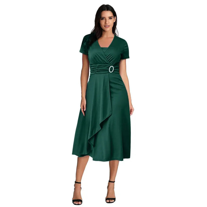 A-Line Casual Midi Dress – High Stretch Polyester for All-Day Comfort
