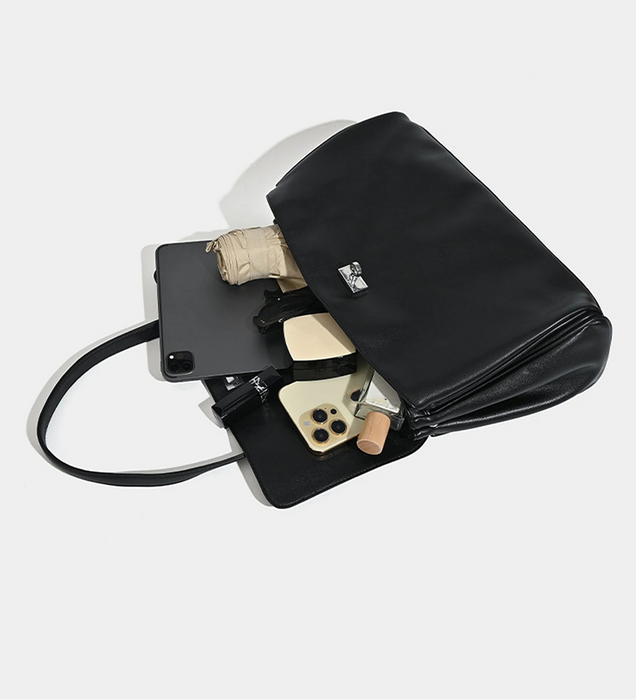 PU Leather Shoulder Bag - Lock Flap Crossbody Design