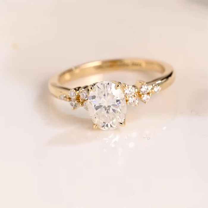Oval Moissanite Ring – D Color VVS1 Sterling Silver Gold Plated
