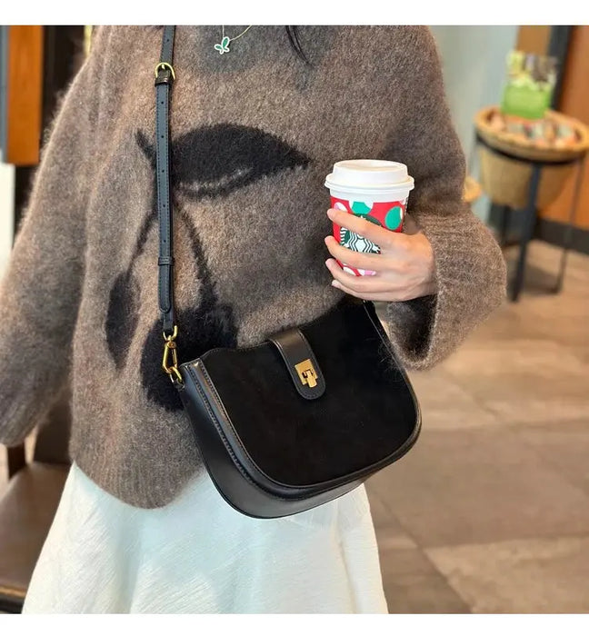 Cow Leather Shoulder Bag – Soft Half Moon Shape SF