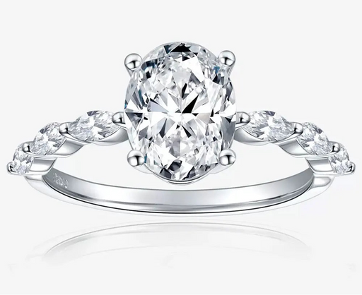 2ct oval-cut D Color VVS1 moissanite ring in 925 sterling silver with 18K white gold plating