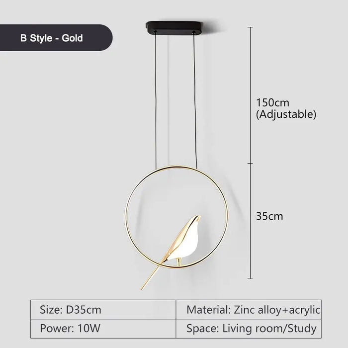 Bird Pendant Light – Modern Gold & Silver Hanging Lamp with Rotatable Magpie Design