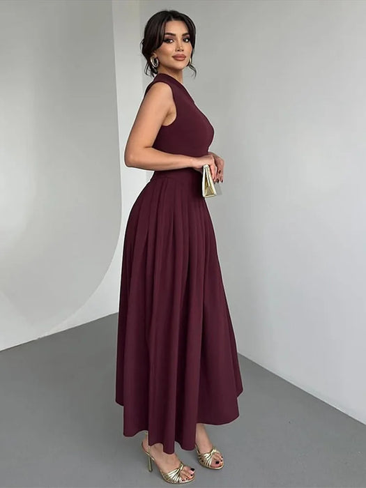 Maxi Dress – Pleated Patchwork Elegance - Samanta Factory
