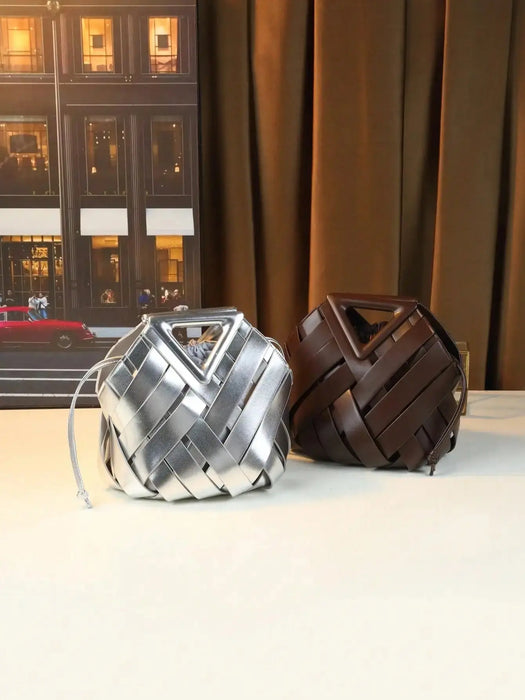 Woven Design Women Handbag, Tote Basket Bag, High-End Niche Inverted Triangle Shaped Fashion Commuter Bag, Casual Style SF