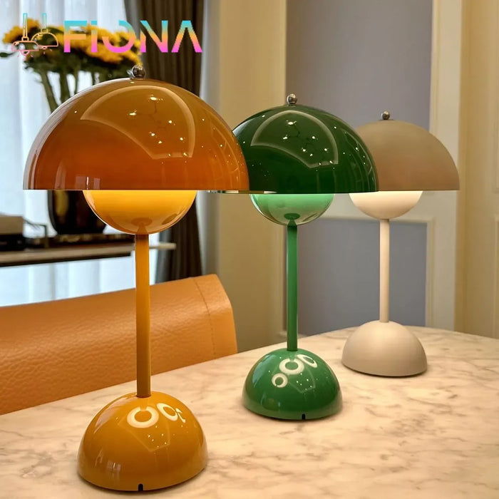 Modern Flower Bud Table Lamp with Touch Control and Type-C Charging – Ivory Color, Dimmable LED Light for Bedroom or Desk