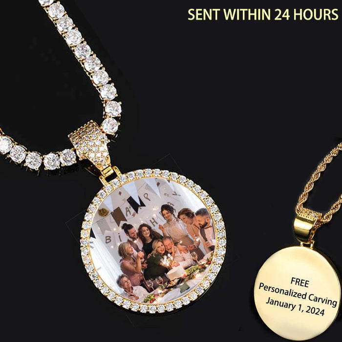 Personalized Bling Circle Necklace with Engraving – Memory Jewelry for Men & Women SF