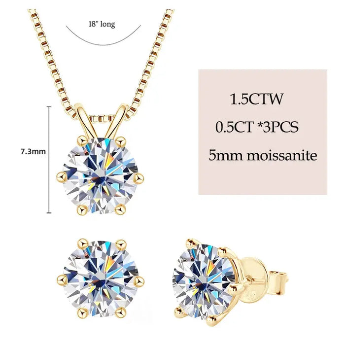 Classic Moissanite Pendant & Stud Earrings Set with Certificate SF