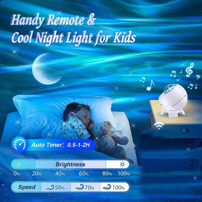 Galaxy Projector Night Light – 7-in-1 Aurora, Moon & Star Light with White Noise & Bluetooth Speaker - Samanta Factory