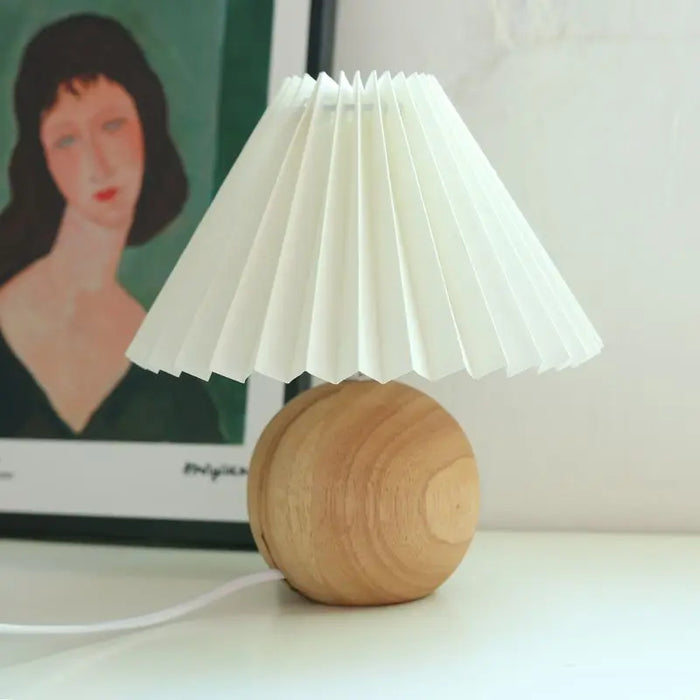 Korean Table Lamp – Vintage Pleated Fabric Shade with Ceramic Base