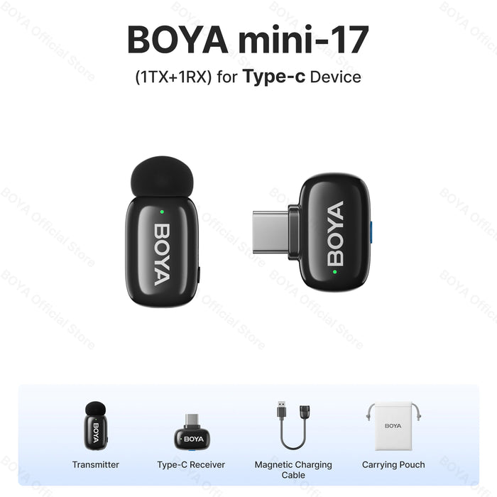 BOYA Mini Wireless Microphone – 2.4GHz Lavalier Mic with Charging Case for iPhone & Android