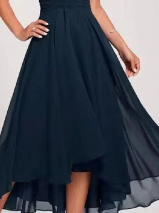 Chiffon A-Line Dress – Flowing Batwing Sleeves & Irregular Hem - Samanta Factory