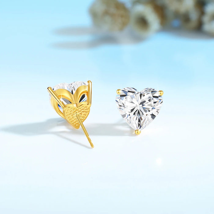 14K Gold Heart-Shaped Moissanite Stud Earrings – 1CT–3CT VVS1 AU585 Certified