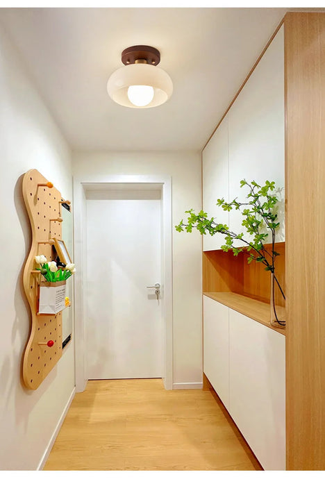 Modern LED Ceiling Light – Wooden & Glass Fixture for Home Lighting - Samanta Factory