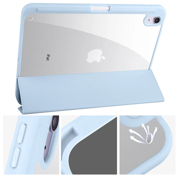 iPad Case with Pen Holder – Trifold PU Leather & Clear Acrylic Hard Back Stand Cover SF
