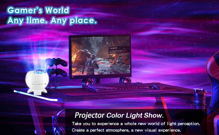 Galaxy Light Projector – 360° Dream Aurora Star & Moon Lamp with Bluetooth, White Noise & Rechargeable Battery