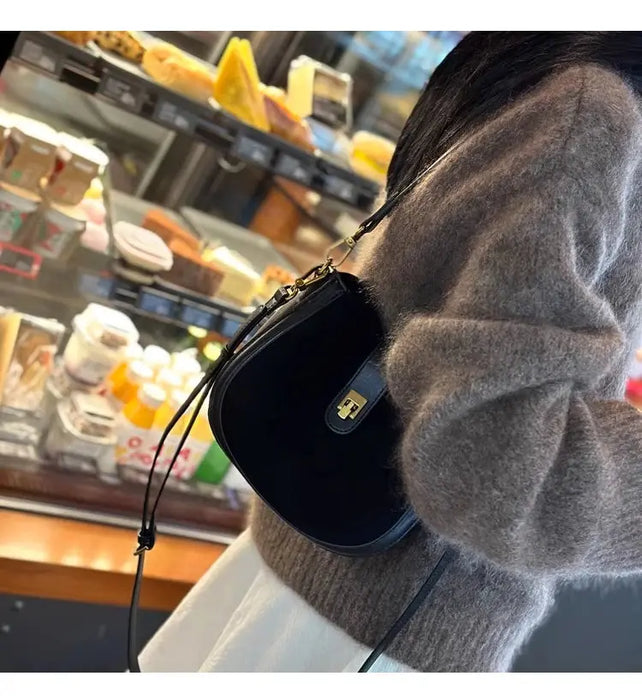 Cow Leather Shoulder Bag – Soft Half Moon Shape SF