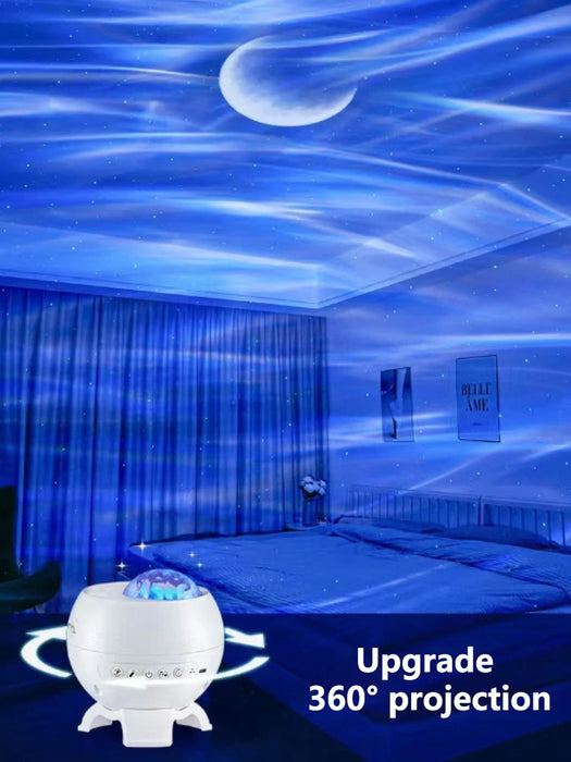 Galaxy Light Projector – 360° Dream Aurora Star & Moon Lamp with Bluetooth, White Noise & Rechargeable Battery