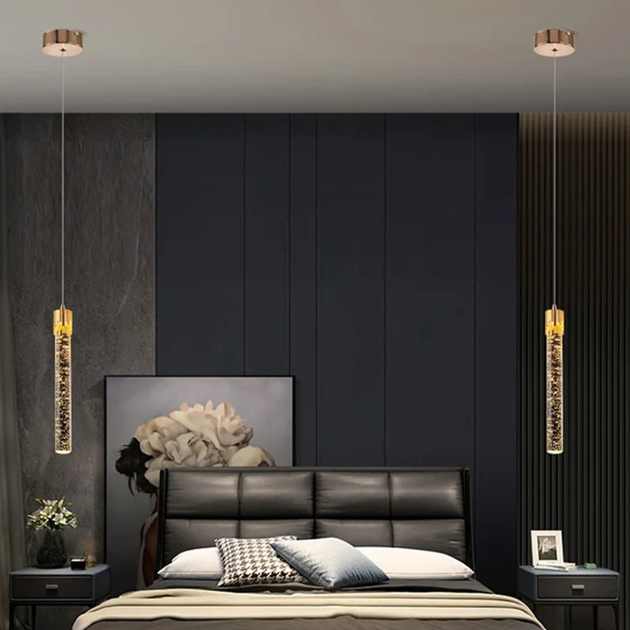 Modern Black & Gold LED Pendant Light – Crystal Rod Design for Ambient Lighting - Samanta Factory