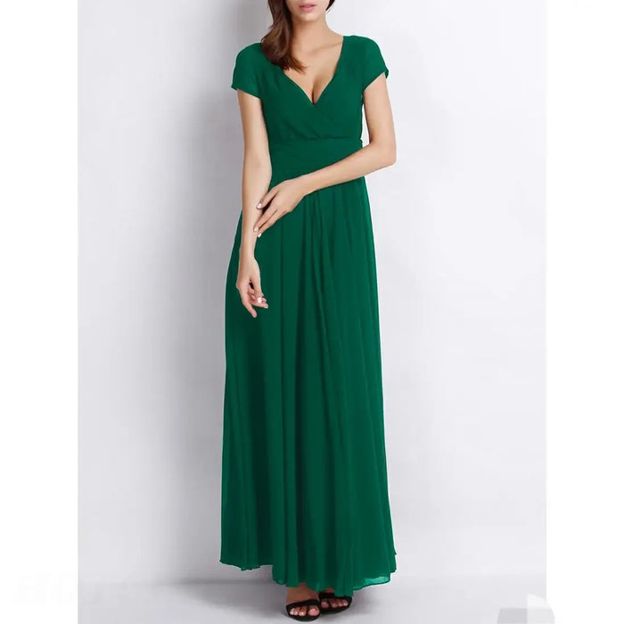 Party Dress – V-Neck Chiffon Elegance - Samanta Factory