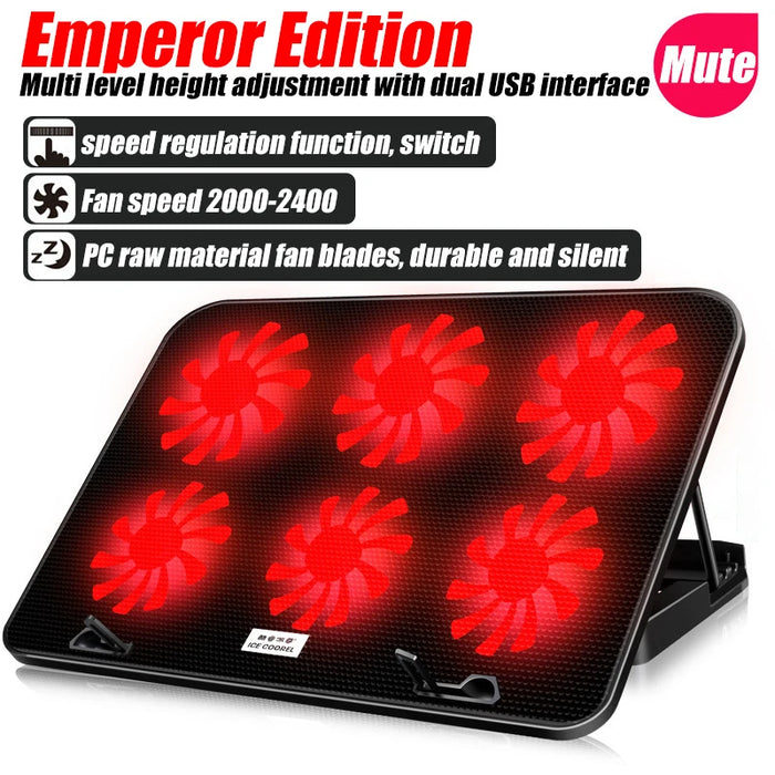 Laptop Cooling Pad – 6-Fan Ultra-Quiet Airflow for 13–18" Notebook