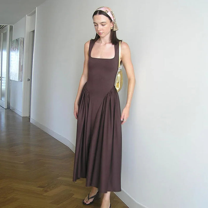 Camisole Dress – Pleated A-Line Elegance with Square Neck