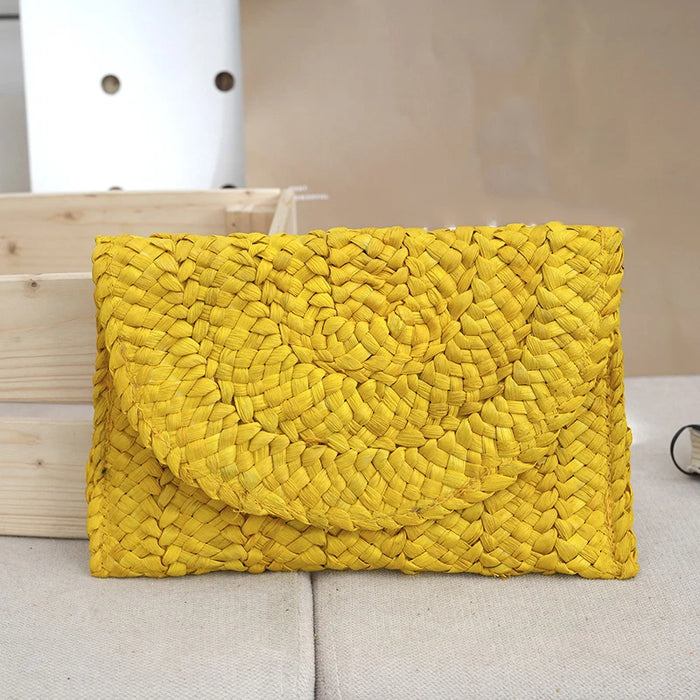 Boho Straw Flap Bag for Women – Hard Shell Summer Handbag with Cover Closure