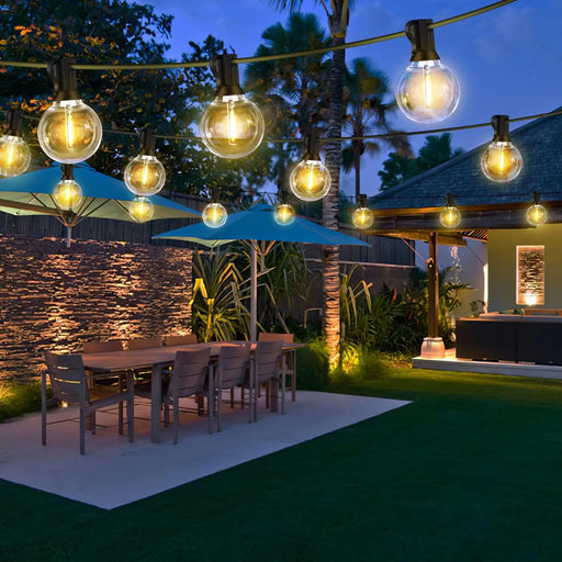 Warm white shatterproof LED globe string lights for patios, weddings, and outdoor events