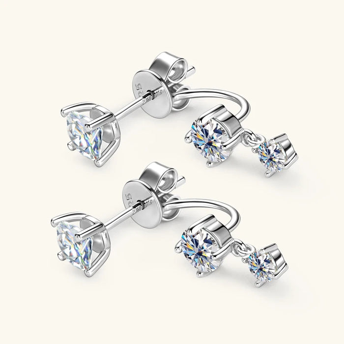 Moissanite Stud Earrings – D-Color VVS1 2-in-1 Sterling Silver