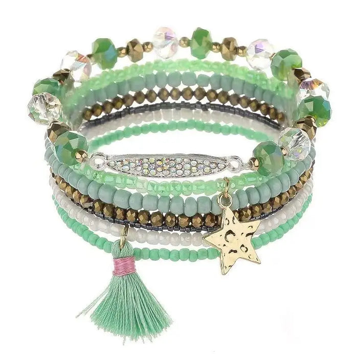 Bohemian Bracelet Set – Stackable Beaded Bangles with Crystals & Pearls for Everyday Wear