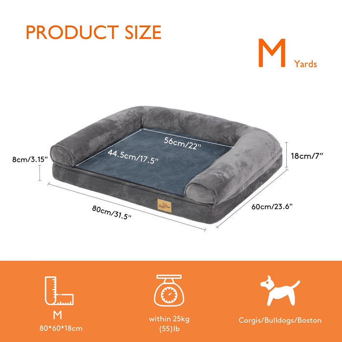 Orthopedic Dog Sofa Bed – Extra-Thick Foam Base with Washable Plush Cover & Bolster Support