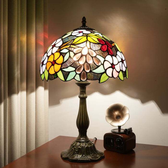 Tiffany Style Table Lamp – Handcrafted Stained Glass with Vintage Metal Base - Samanta Factory