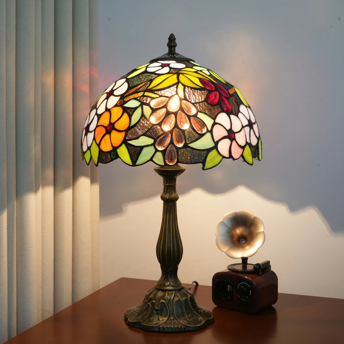 Tiffany Style Table Lamp – Handcrafted Stained Glass with Vintage Metal Base - Samanta Factory