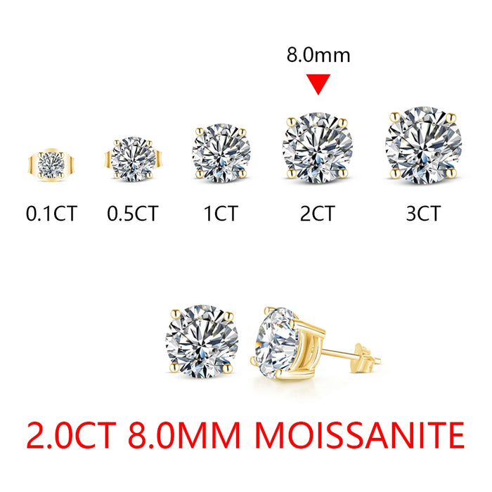 Moissanite Stud Earrings – 2ct D-Color Round Cut