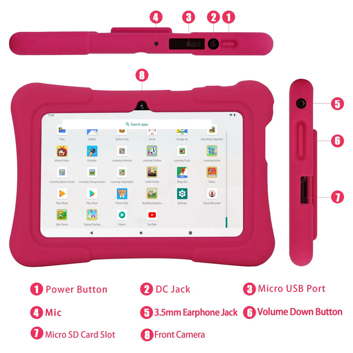 Kids Android Tablet – 7-Inch PRITOM K7 with WiFi, 32GB Storage, Parental Controls & Protective Case - Samanta Factory