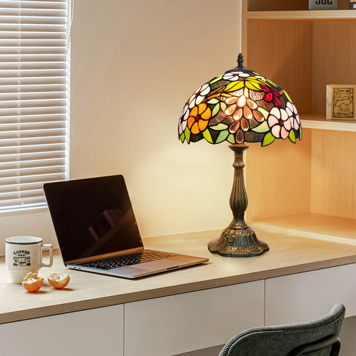  12-Inch Tiffany Style Table Lamp with Hand-Cut Stained Glass – Vintage Decorative Light for Living Room