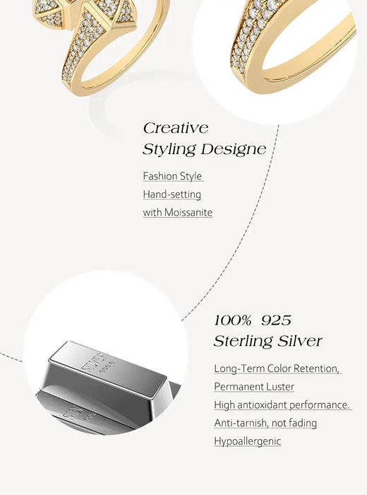 Double Snake Moissanite Ring – S925 Silver Adjustable Design SF