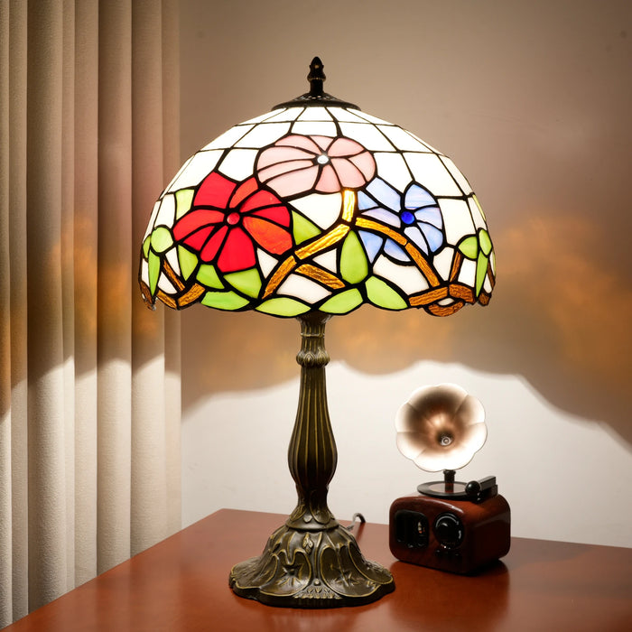 Tiffany Style Table Lamp – Handcrafted Stained Glass with Vintage Metal Base - Samanta Factory