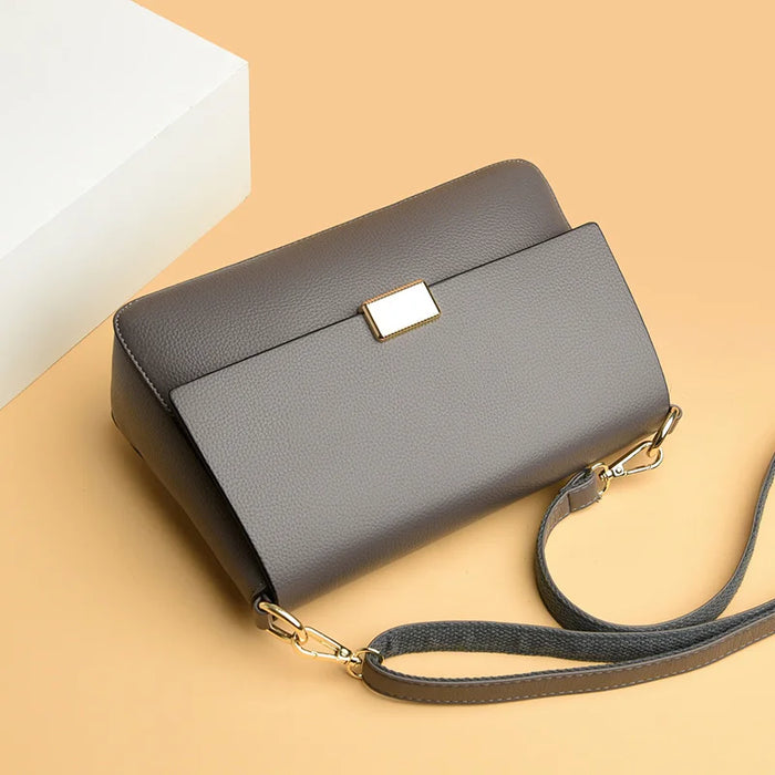 Women’s Genuine Leather Shoulder Bag – Square Ruched Handbag with Hasp Closure - Samanta Factory
